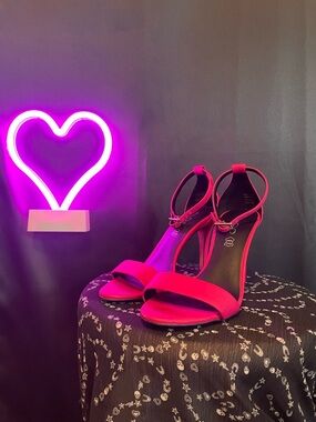Aldo Women's Hot Pink Open-Toe Ankle Strap Sandals neon genuine leather